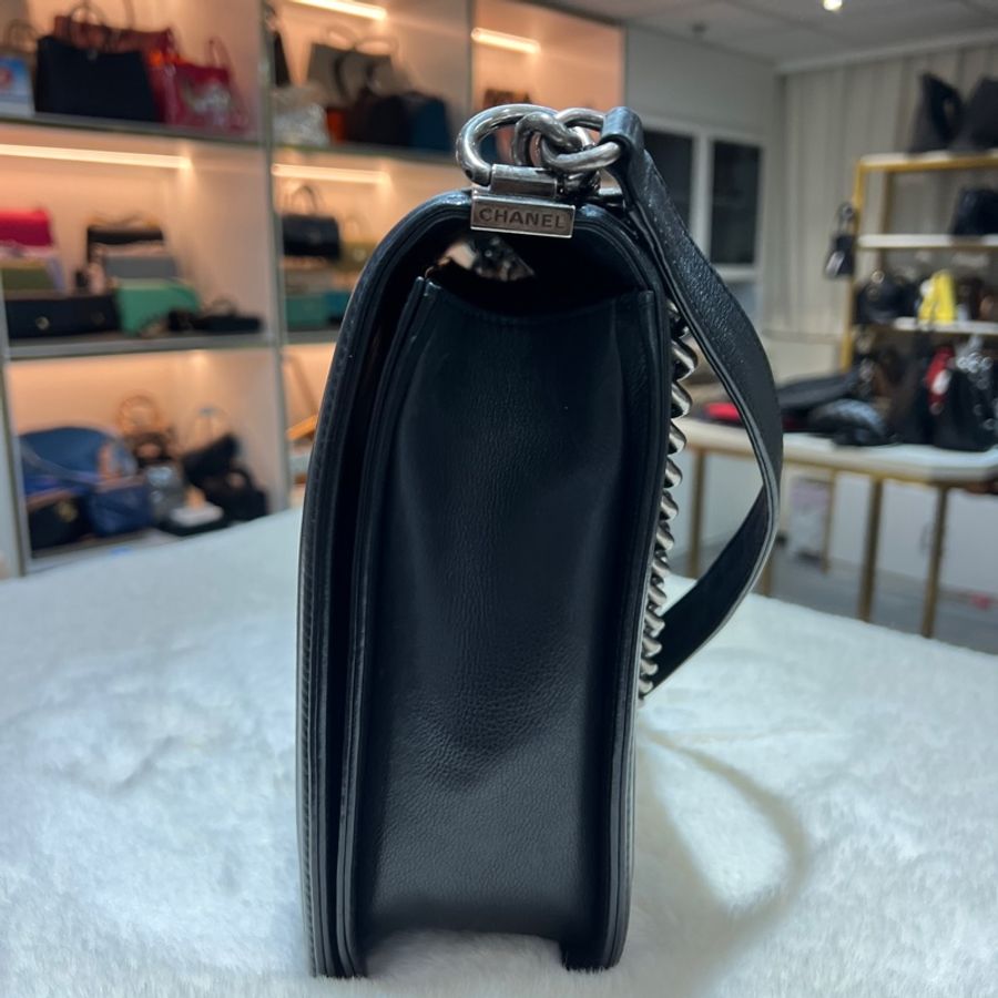 chanel le boy 30cm 黑色復古銀扣 X671-3