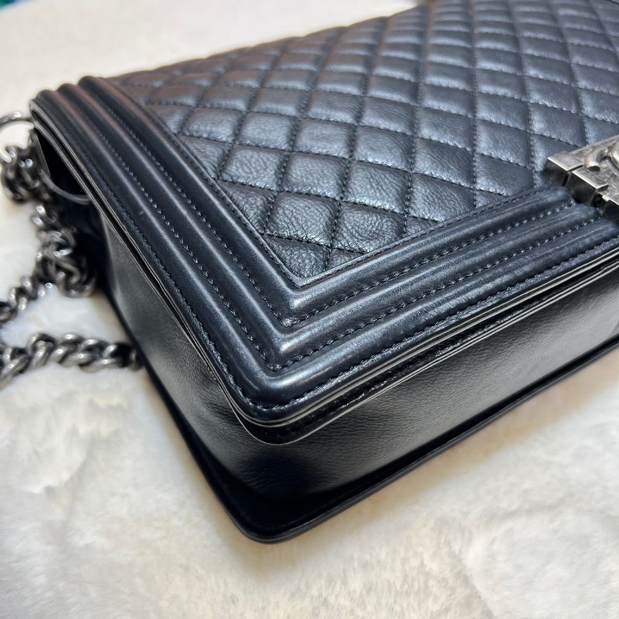 chanel le boy 30cm 黑色復古銀扣 X671-5