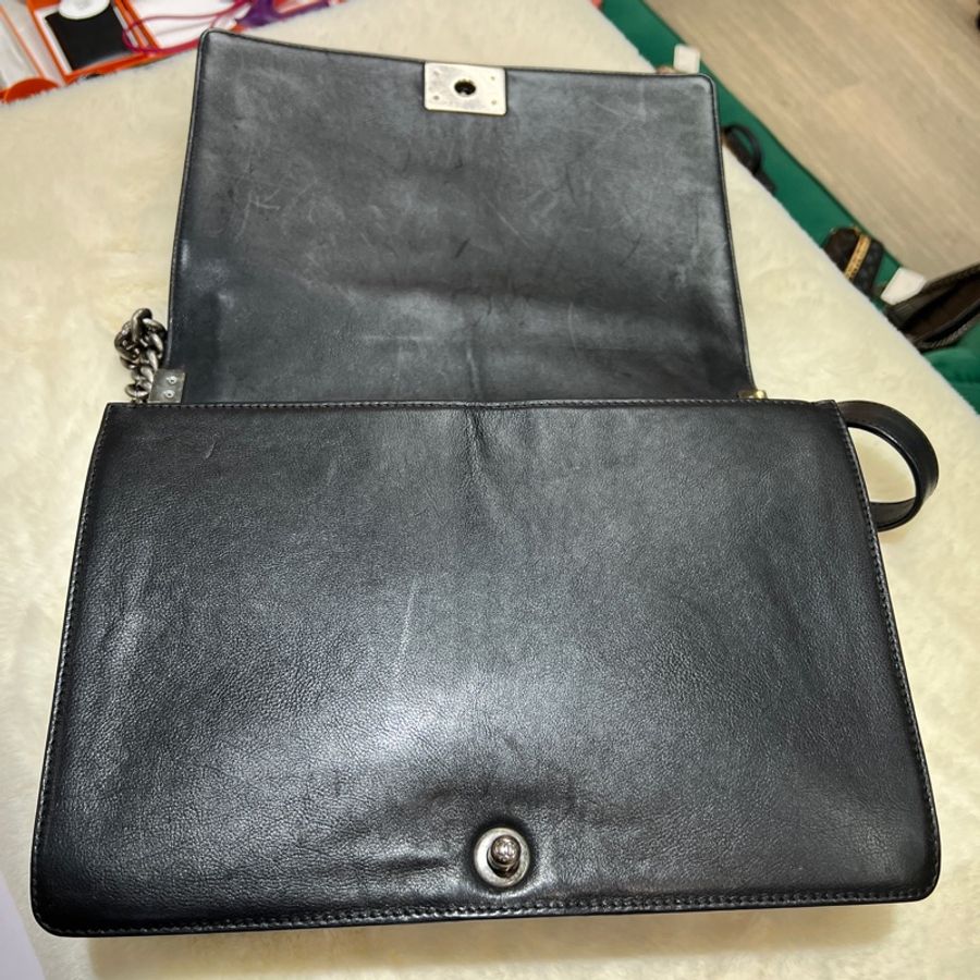 chanel le boy 30cm 黑色復古銀扣 X671-7