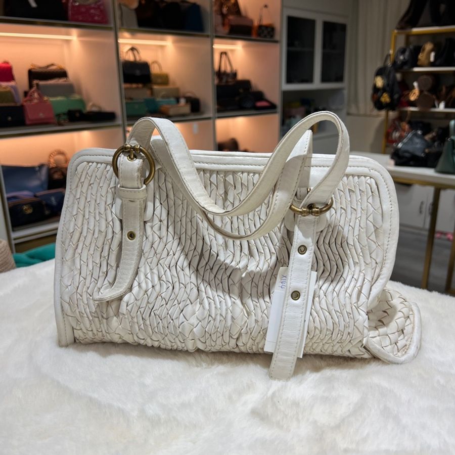 BOTTEGA veneta 白色編織手提袋 X144-1