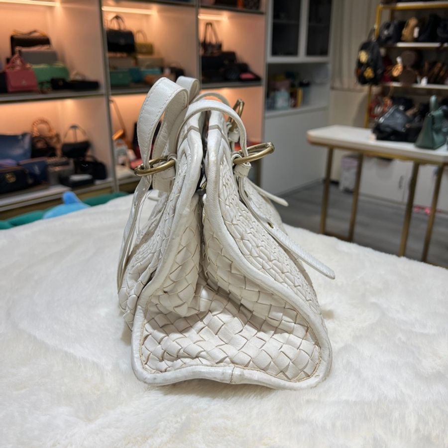 BOTTEGA veneta 白色編織手提袋 X144-2