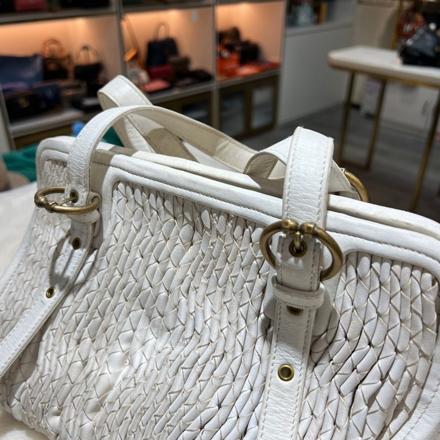 BOTTEGA veneta 白色編織手提袋 X144-4
