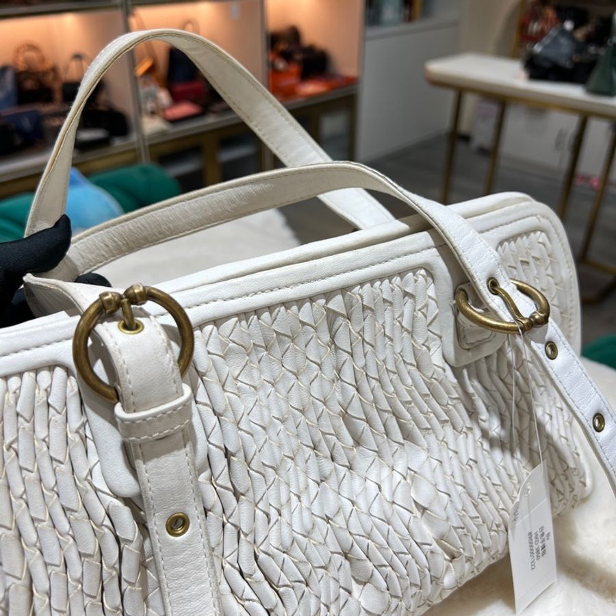 BOTTEGA veneta 白色編織手提袋 X144-5