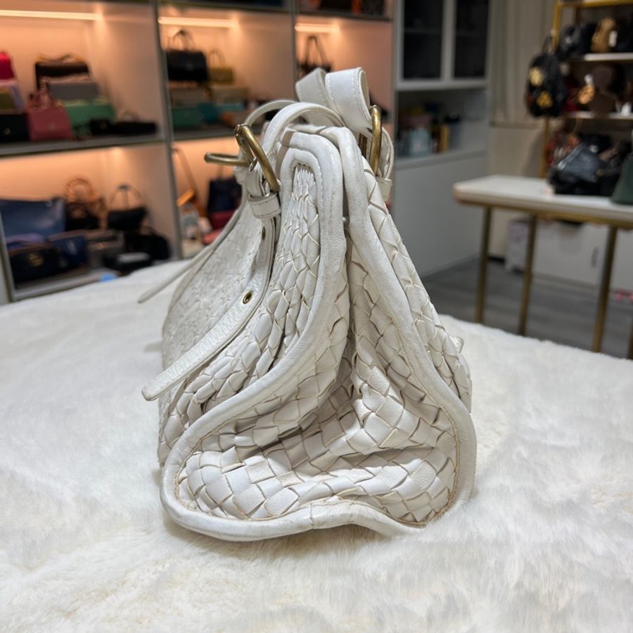 BOTTEGA veneta 白色編織手提袋 X144-10