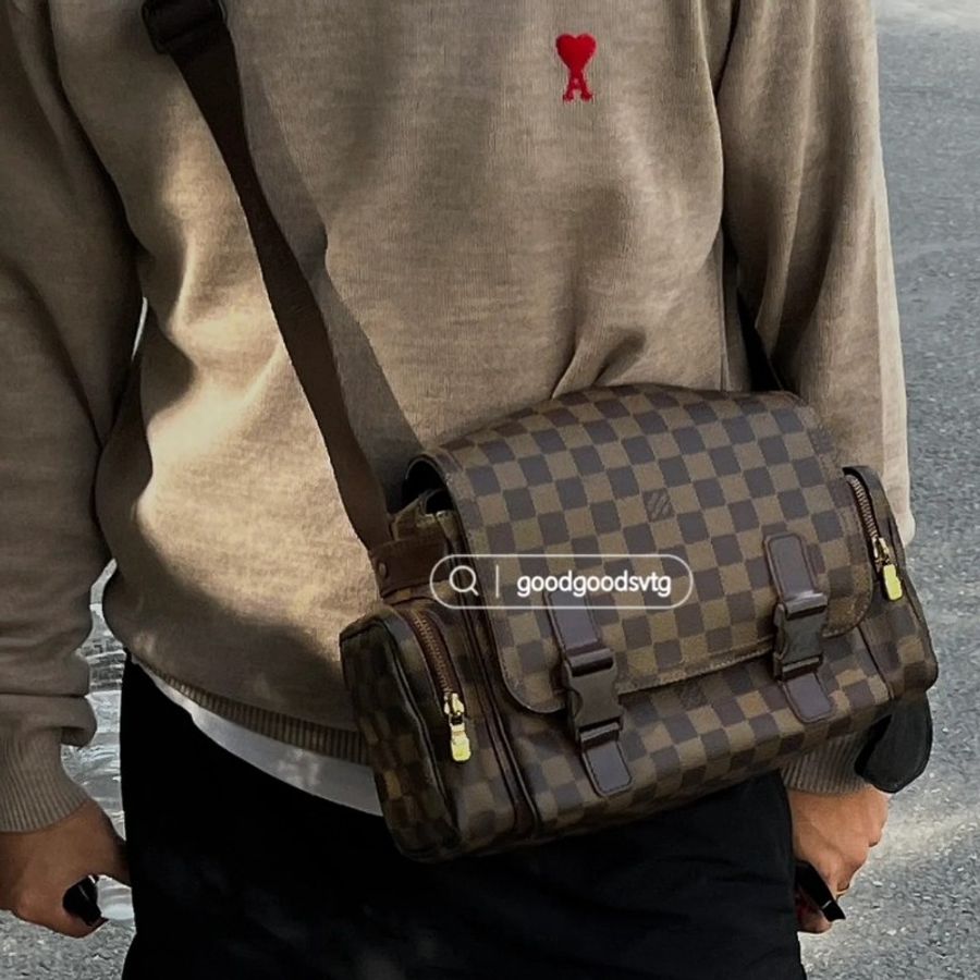 LV 咖啡色 棋盤格 相機包 斜背包 記者包 Vintage 已絕版-1