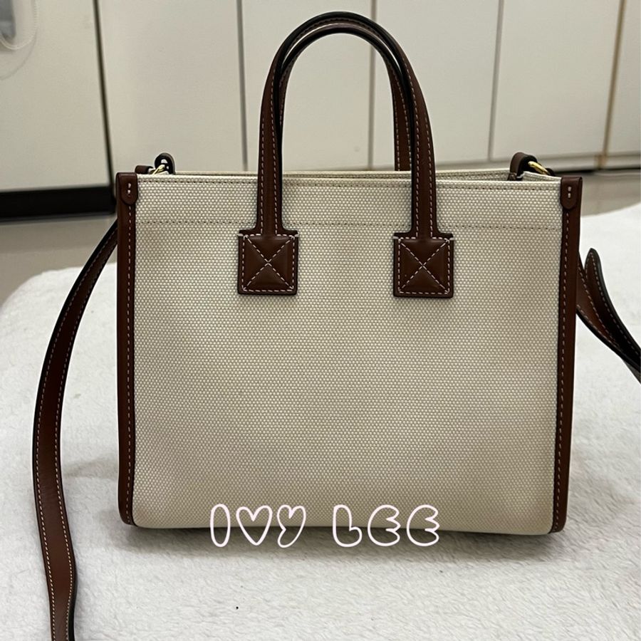 BURBERRY 巴寶莉 Louise標誌圖案帆布皮革飾邊手提包 斜背包 小方包 (棕色80441431)二手精品-1