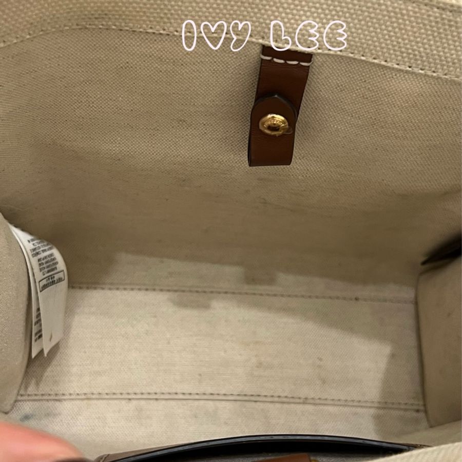 BURBERRY 巴寶莉 Louise標誌圖案帆布皮革飾邊手提包 斜背包 小方包 (棕色80441431)二手精品-9