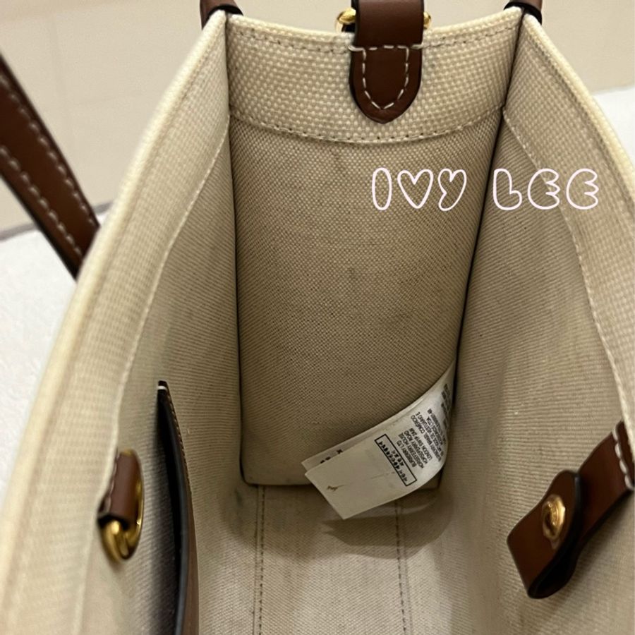 BURBERRY 巴寶莉 Louise標誌圖案帆布皮革飾邊手提包 斜背包 小方包 (棕色80441431)二手精品-10