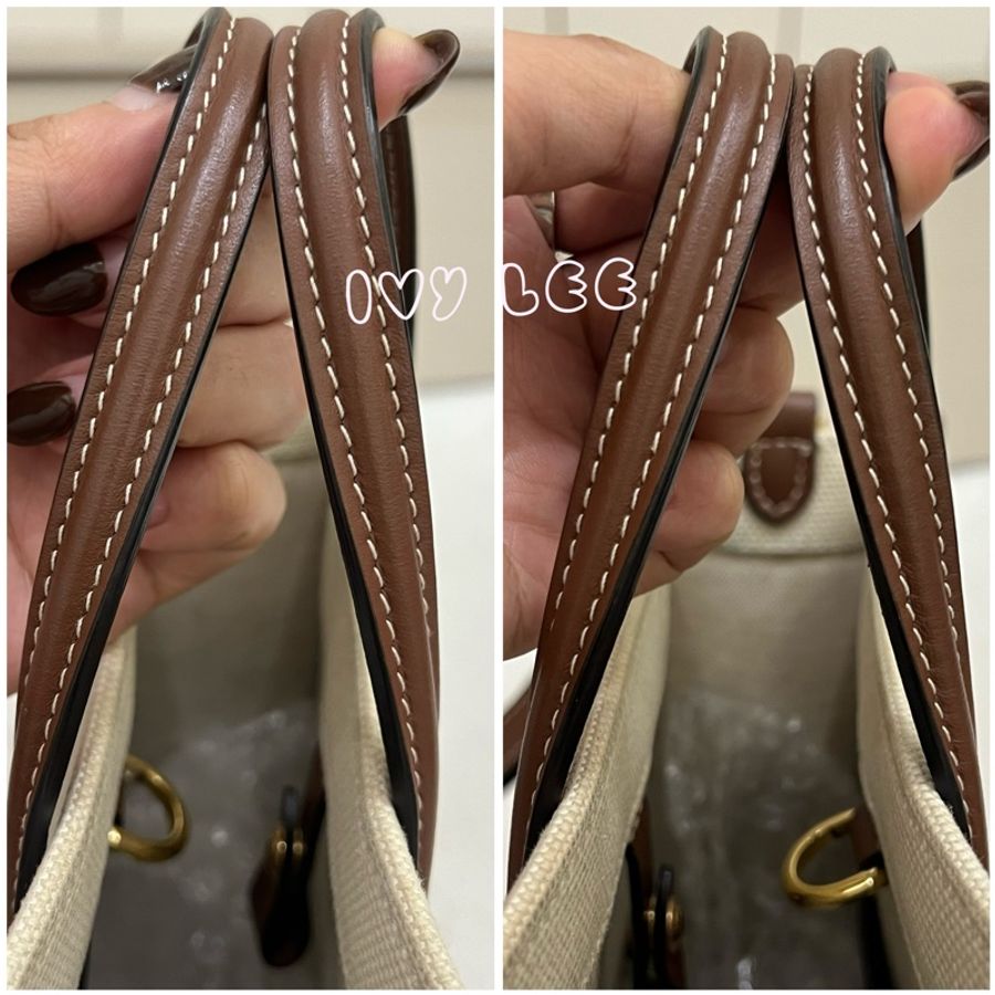 BURBERRY 巴寶莉 Louise標誌圖案帆布皮革飾邊手提包 斜背包 小方包 (棕色80441431)二手精品-18