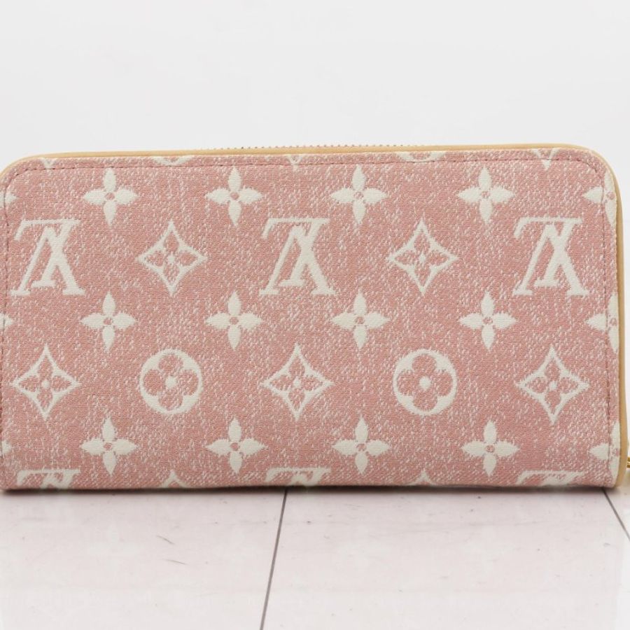 最低價Louis Vuitton Zippy 粉色緹花🌸牛仔布長夾 錢包 IC晶片款-6