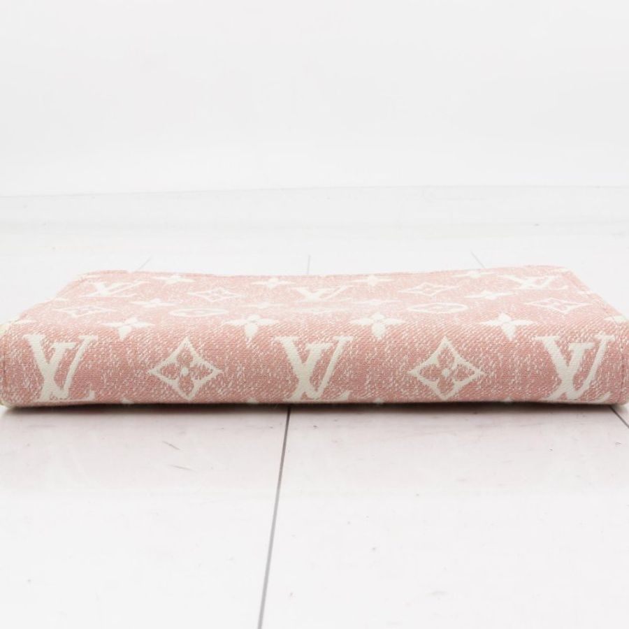 最低價Louis Vuitton Zippy 粉色緹花🌸牛仔布長夾 錢包 IC晶片款-7