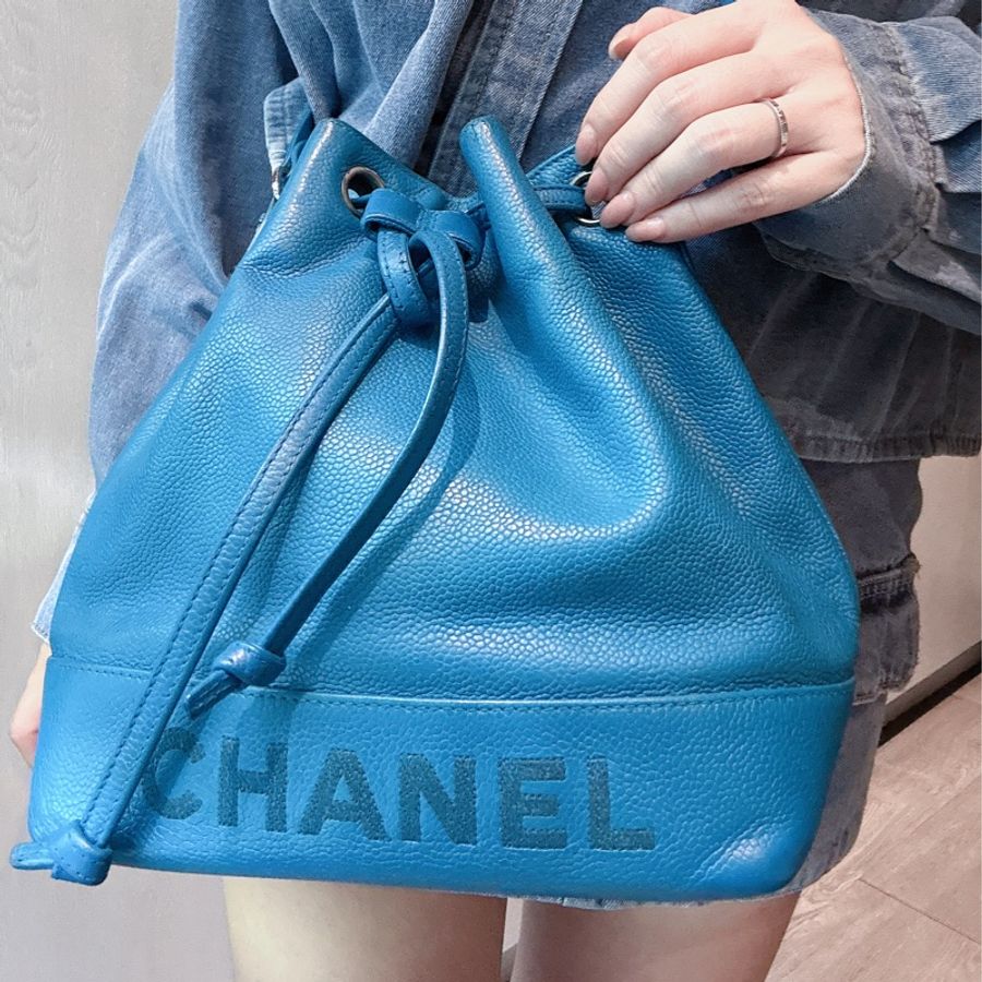 Chanel Vintage 💙克萊因藍水桶包 荔枝牛皮 子母包-1
