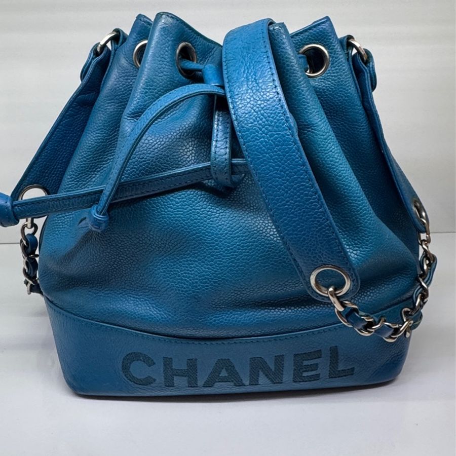 Chanel Vintage 💙克萊因藍水桶包 荔枝牛皮 子母包-2