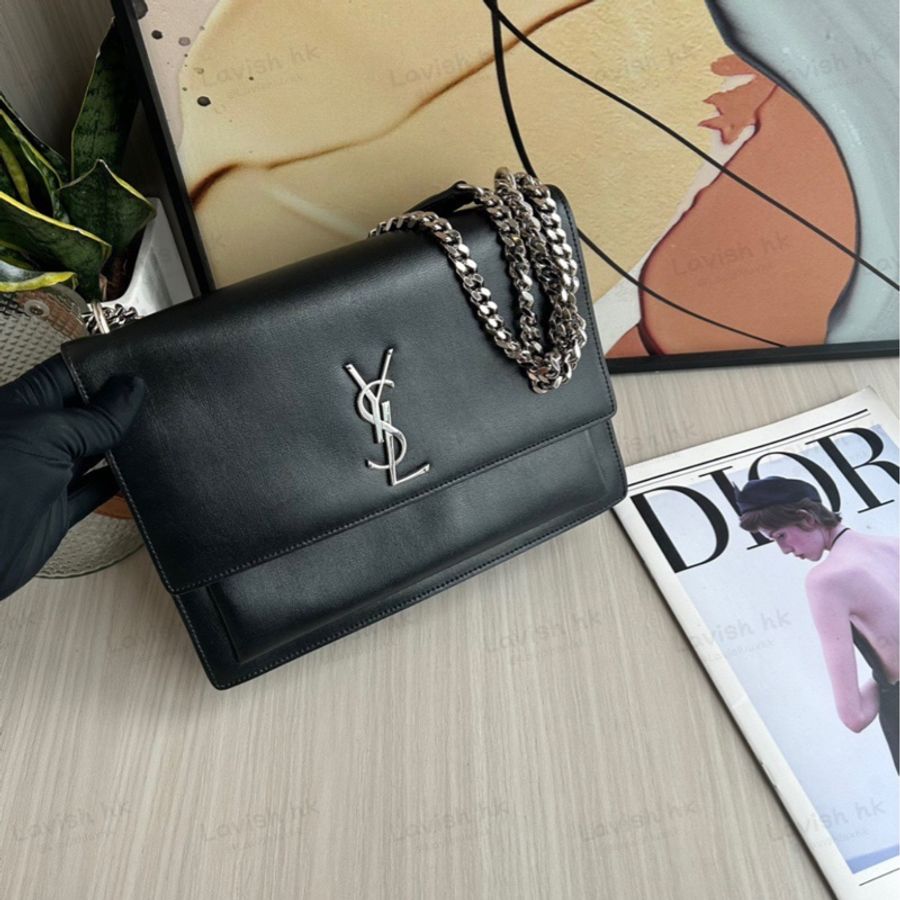 YSL 黑銀日落風琴包 大號-0