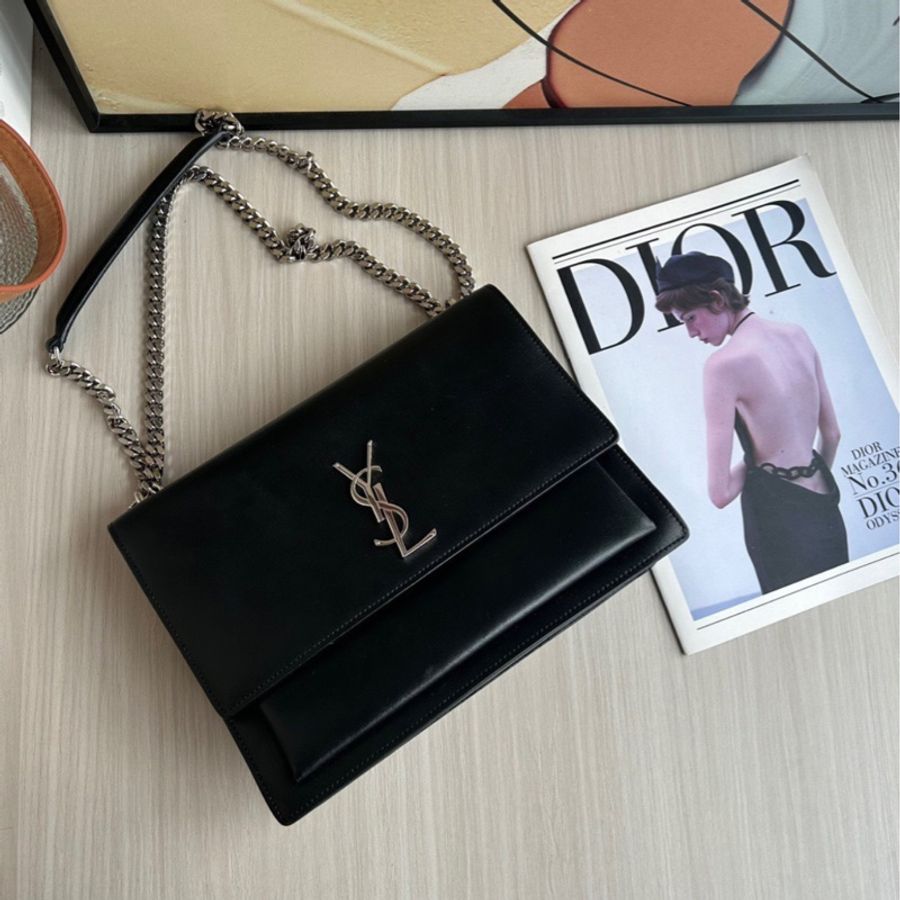 YSL 黑銀日落風琴包 大號-2