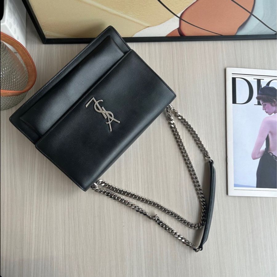 YSL 黑銀日落風琴包 大號-3