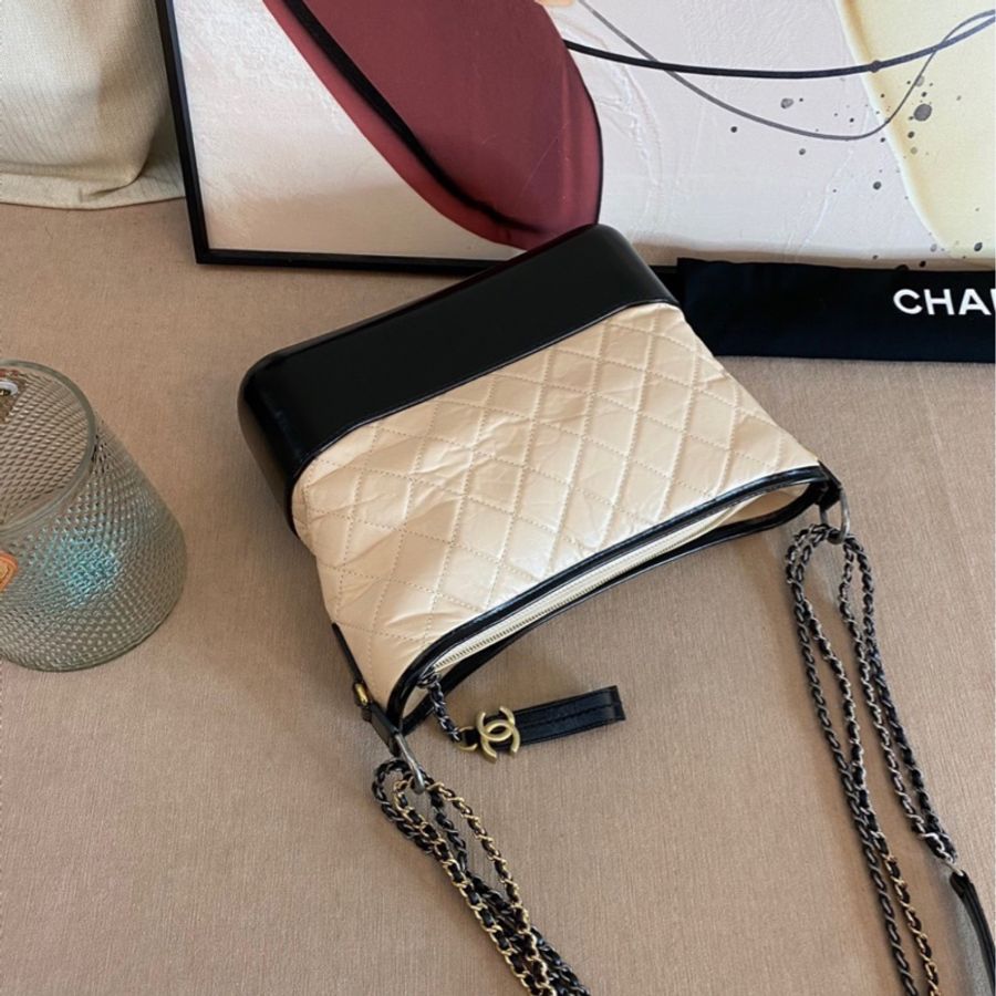 CHANEL 中號 流浪包 米色拼黑色-4