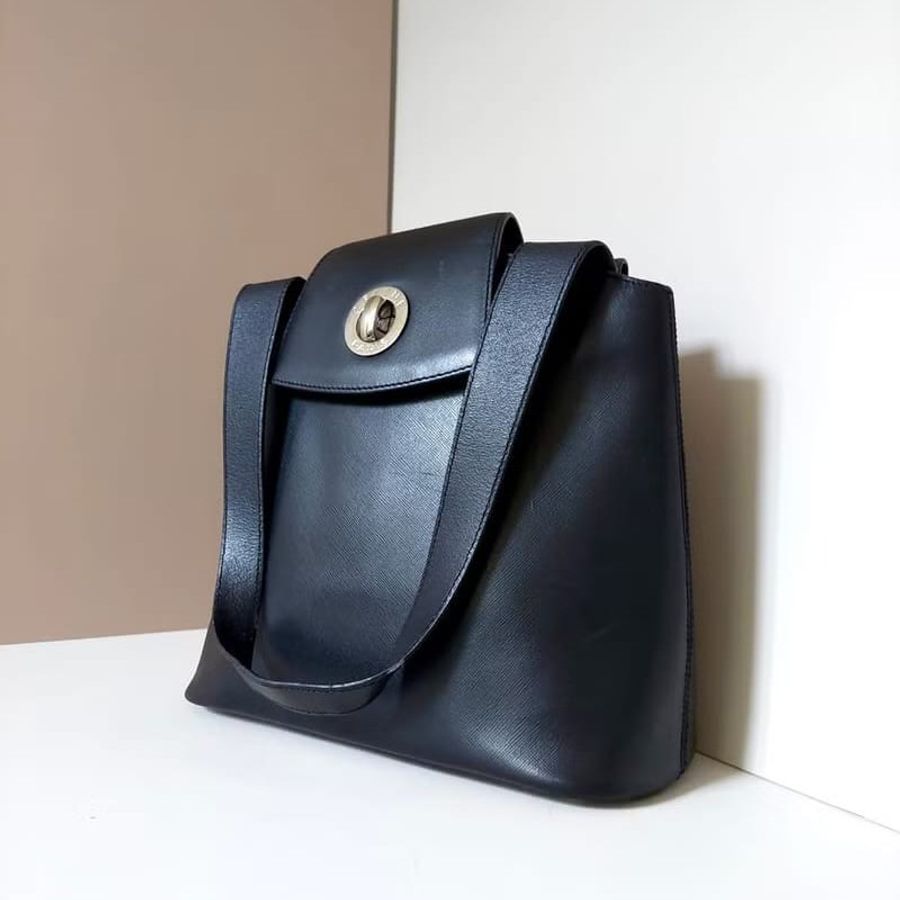 【LA LUNE】中古二手Celine黑色卜老花皮革托特包揹側背單肩小手袋 Vintage-1