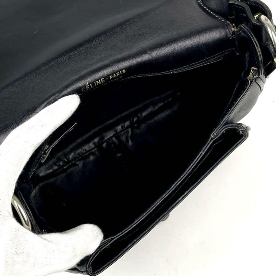 【LA LUNE】稀有中古二手Celine馬車金扣黑色皮革單肩側背腋下包手袋 Vintage-8