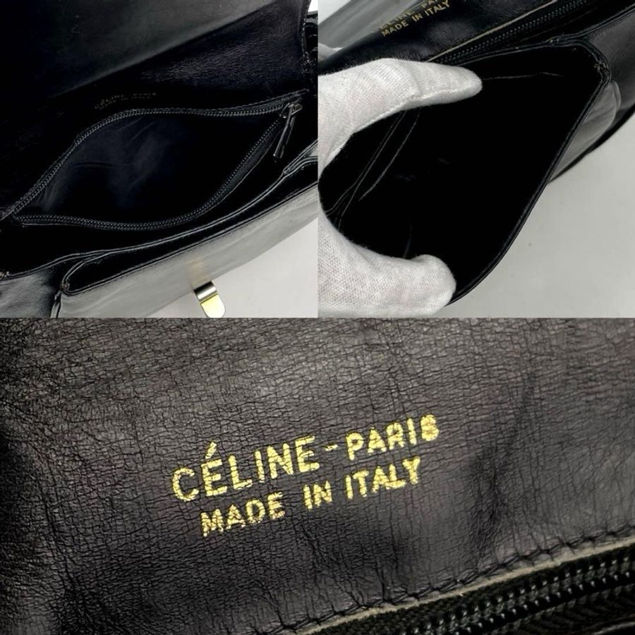 【LA LUNE】稀有中古二手Celine馬車金扣黑色皮革單肩側背腋下包手袋 Vintage-9