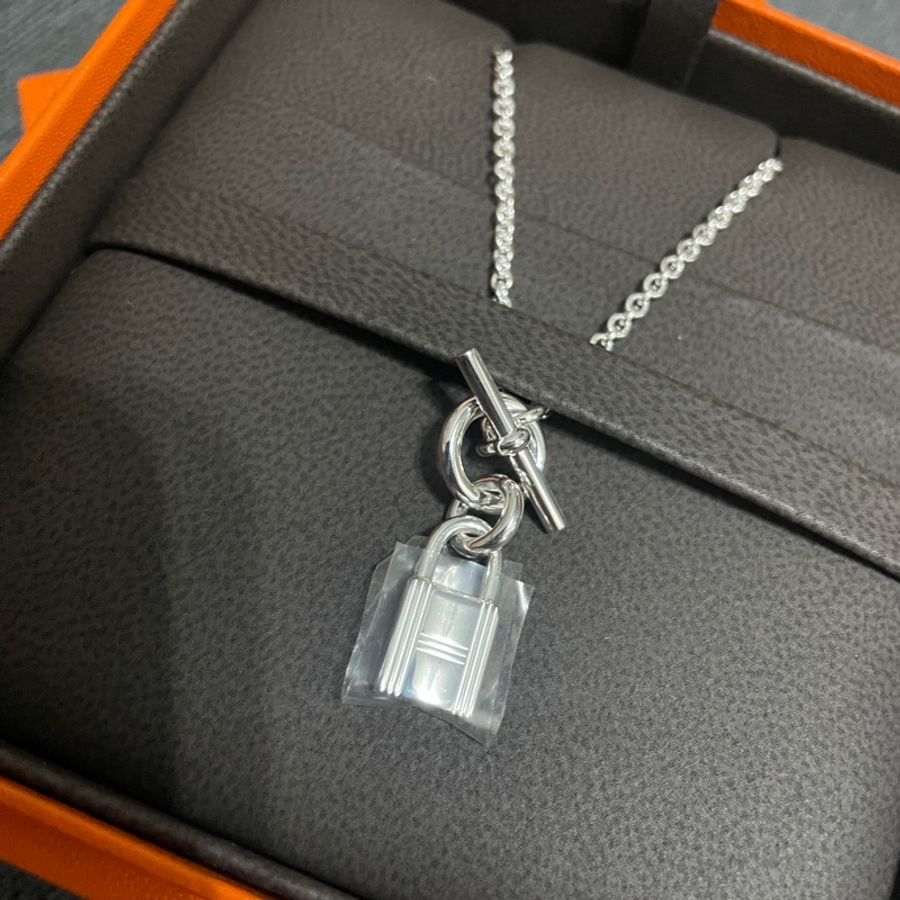 Hermes 愛馬仕 經典鎖頭T扣925純銀項鍊 全新-1