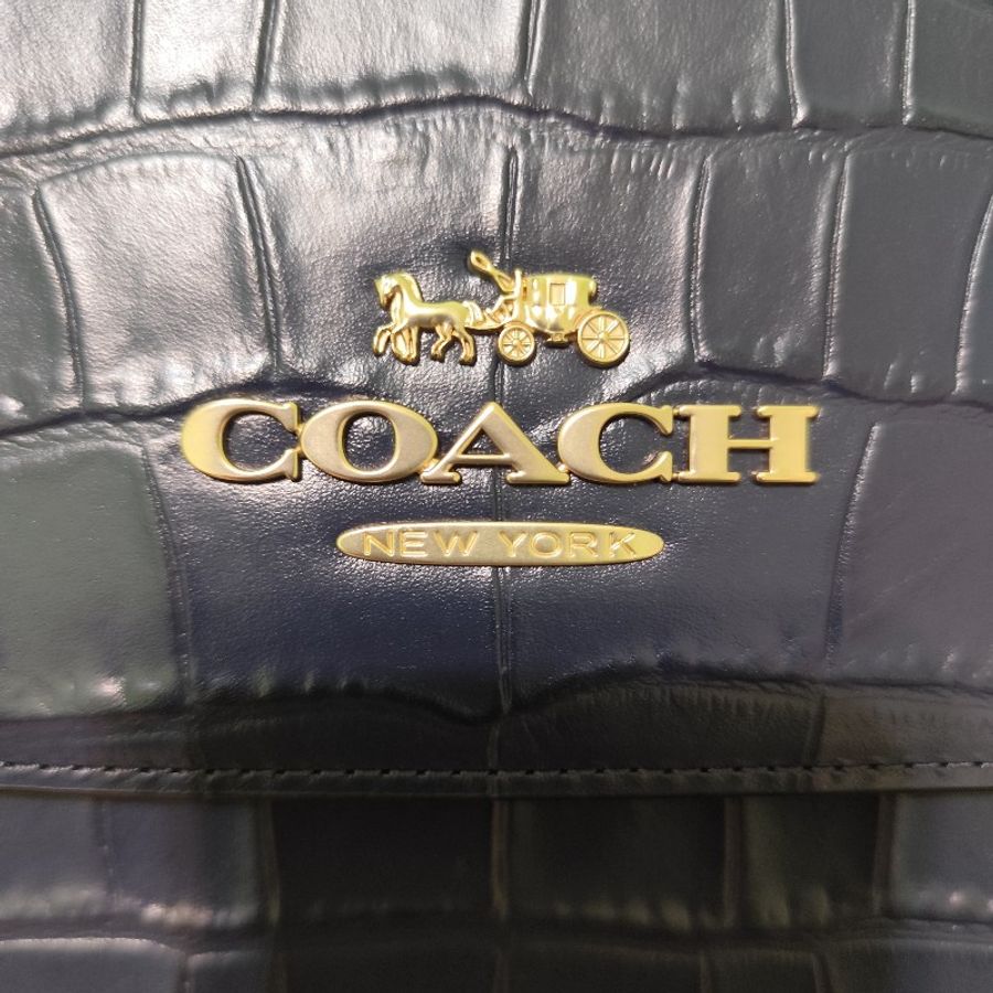 COACH 鱷魚壓紋/BRYNN FLAP 斜背包 深藍 大款（不可議）-16