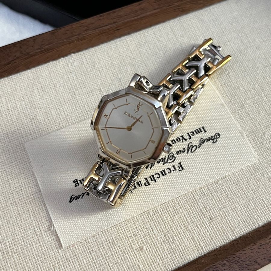 YSL 復古女錶 金銀雙色 配件齊全-2