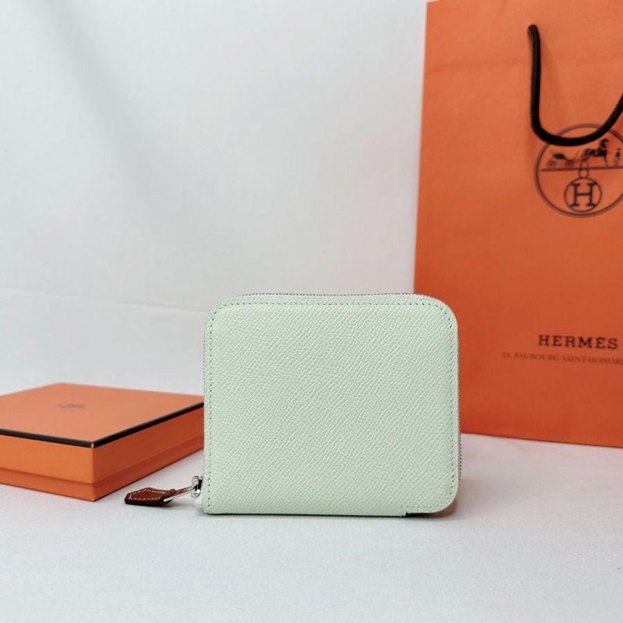 HERMES 全新薄荷綠silk in絲巾短夾-1