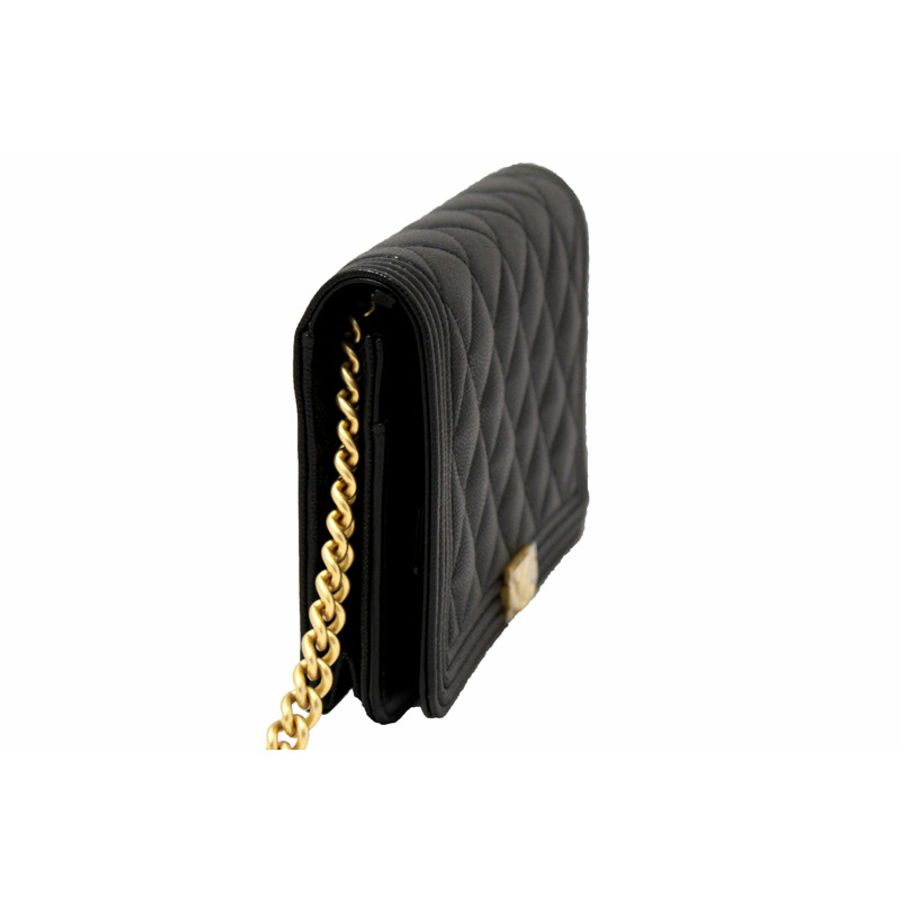 Chanel Black Caviar Quilted Leather Boy Wallet On Chain WOC-2