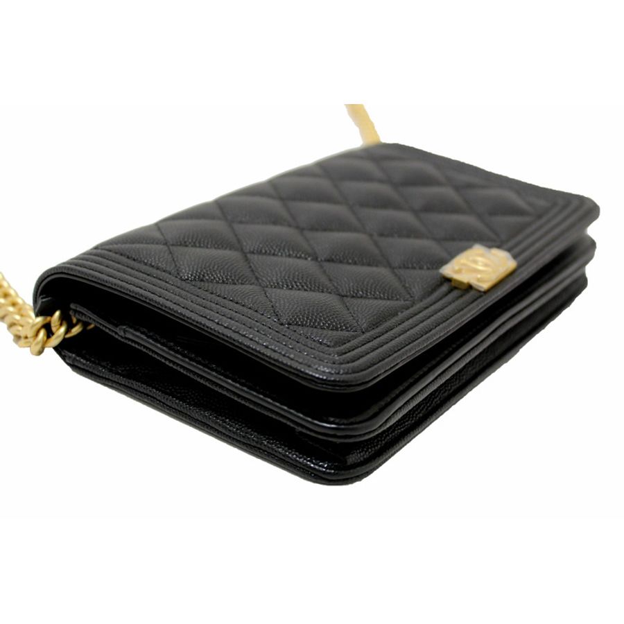 Chanel Black Caviar Quilted Leather Boy Wallet On Chain WOC-11