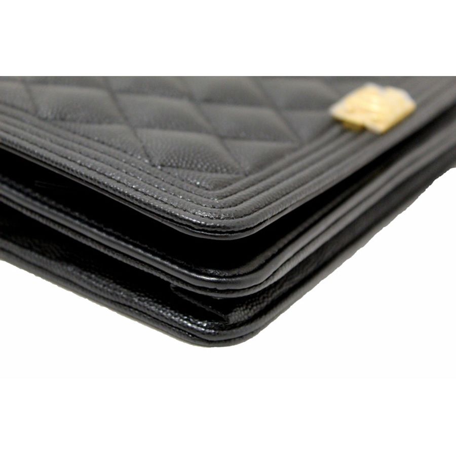 Chanel Black Caviar Quilted Leather Boy Wallet On Chain WOC-12