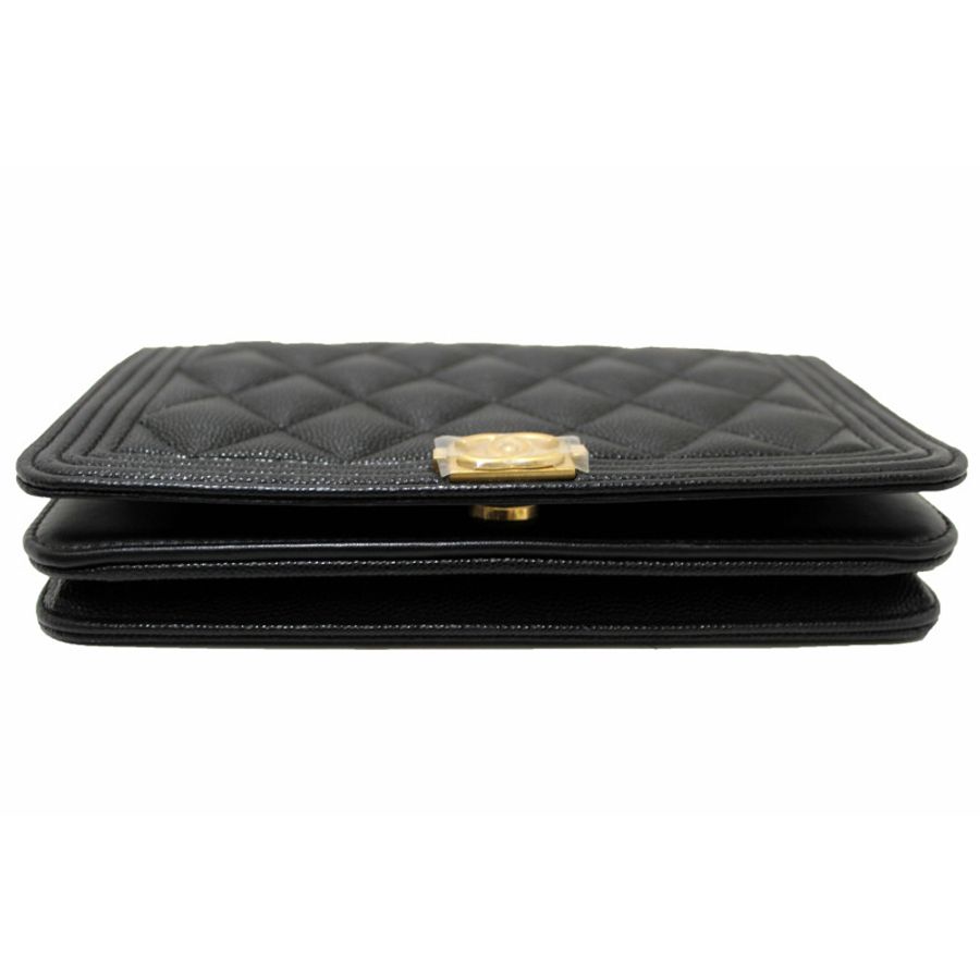 Chanel Black Caviar Quilted Leather Boy Wallet On Chain WOC-13