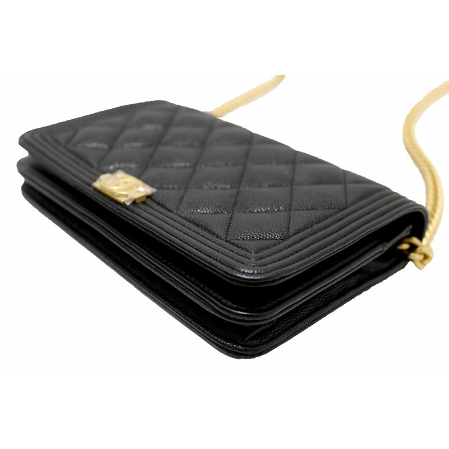 Chanel Black Caviar Quilted Leather Boy Wallet On Chain WOC-14