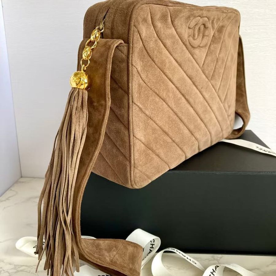 【LA LUNE】中古Chanel香奈兒經典麂皮皮革手袋斜揹棕色包包-2