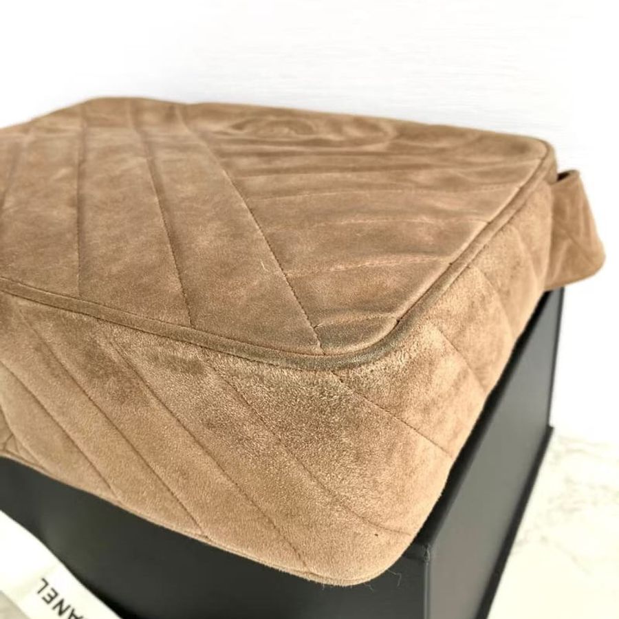 【LA LUNE】中古Chanel香奈兒經典麂皮皮革手袋斜揹棕色包包-6