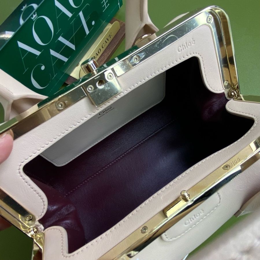 閑置品 Chloe 復古 Frame bag 淺粉紅 裸粉色 手提包 斜孭單肩-5