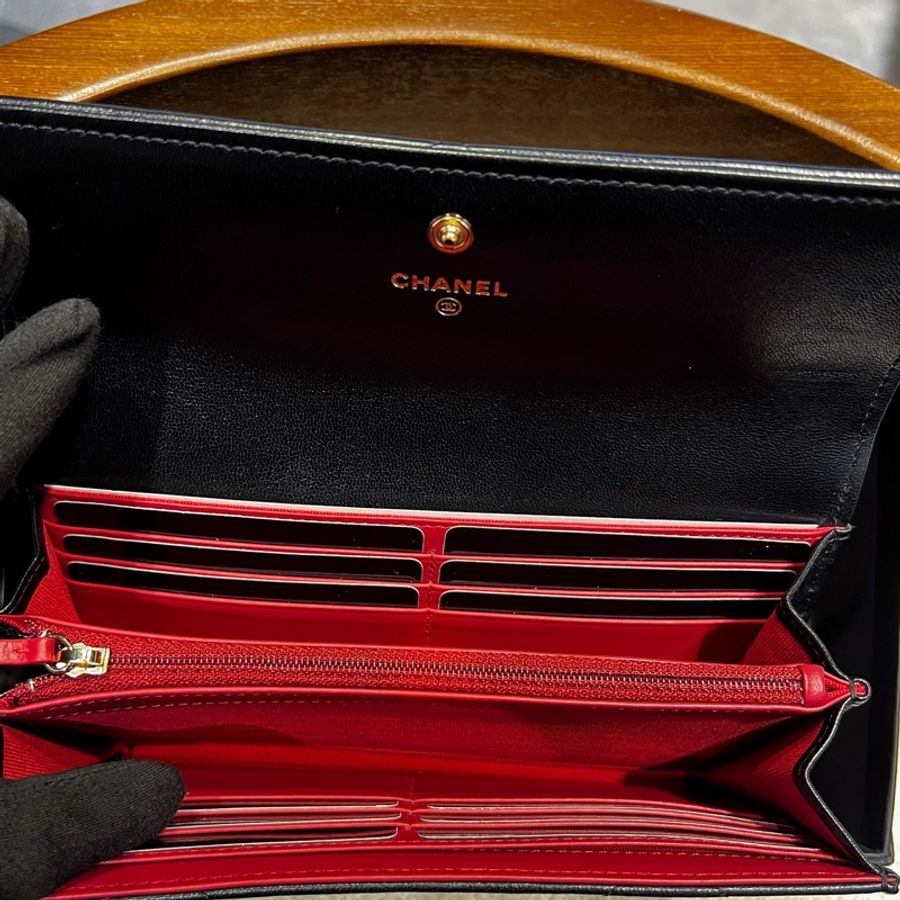► 全新 CHANEL 19系列✨黑金掀蓋 二折 扣式長夾-4