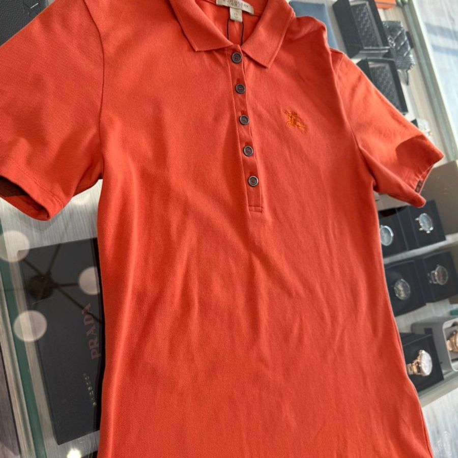 BURBERRY 橘色戰馬刺繡LOGO釦式POLO衫XS-1