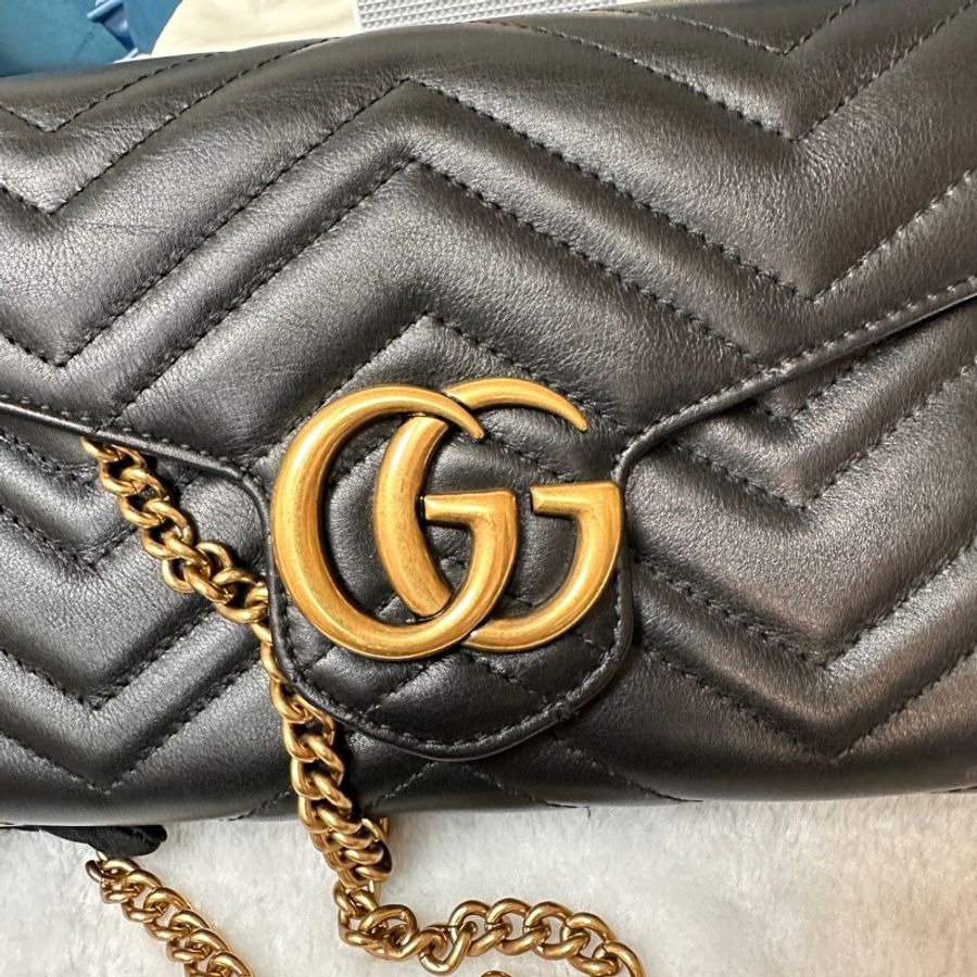 🍁GUCCI黑金牛皮Marmon風琴WOC 474575，-7