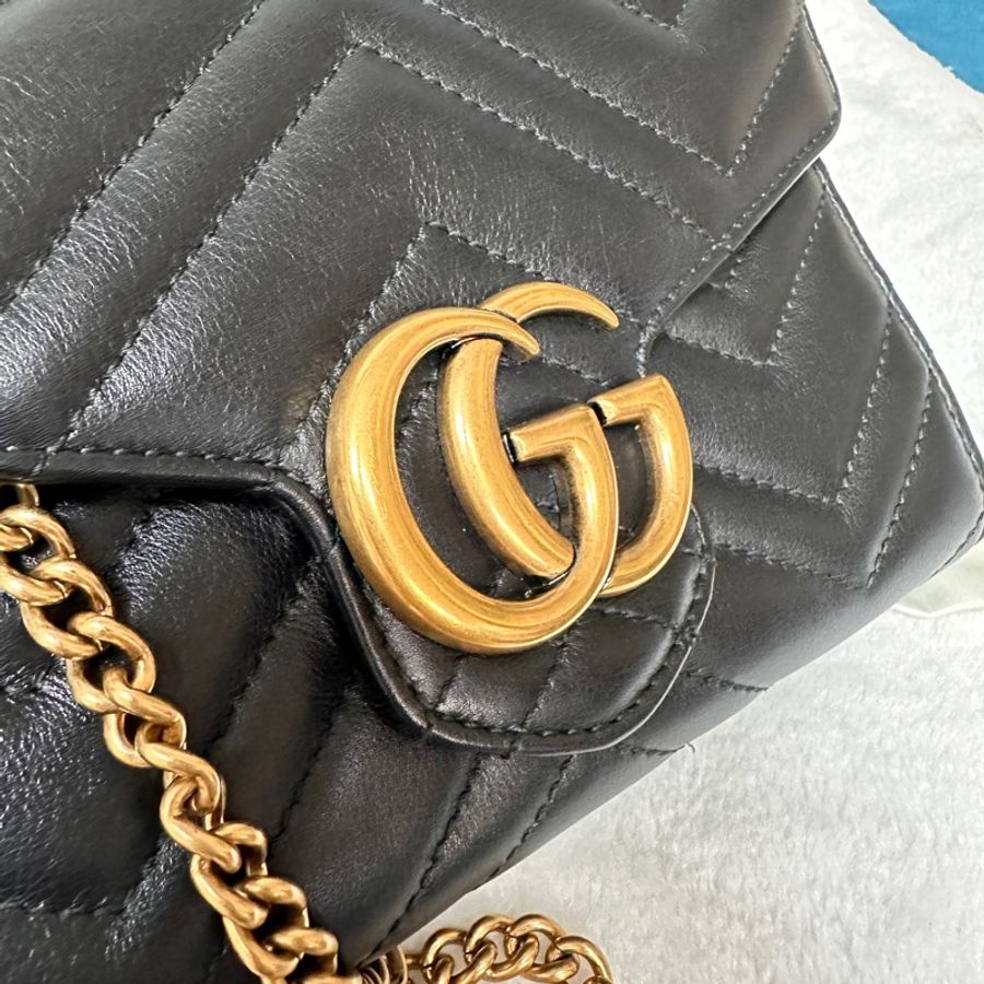 🍁GUCCI黑金牛皮Marmon風琴WOC 474575，-8
