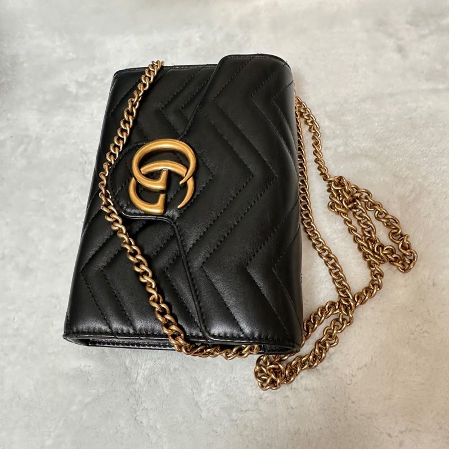 🍁GUCCI黑金牛皮Marmon風琴WOC 474575，-16