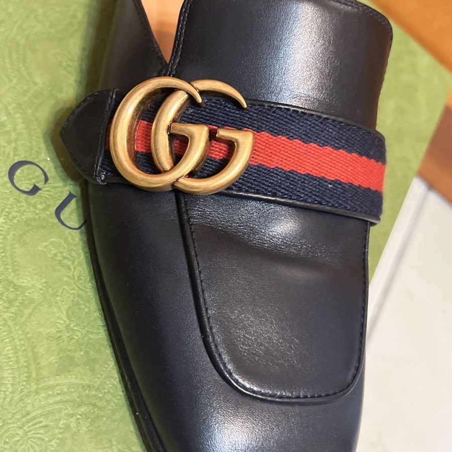 GUCCI古馳/423694穆勒鞋/雙G/黑色愛心款36號-0
