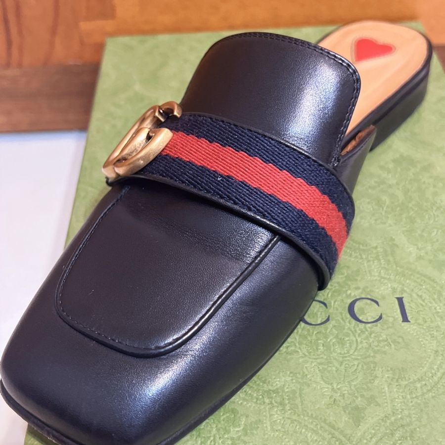 GUCCI古馳/423694穆勒鞋/雙G/黑色愛心款36號-1