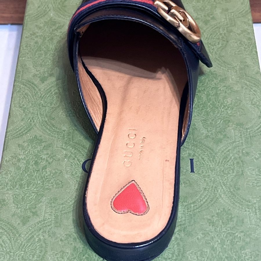 GUCCI古馳/423694穆勒鞋/雙G/黑色愛心款36號-2