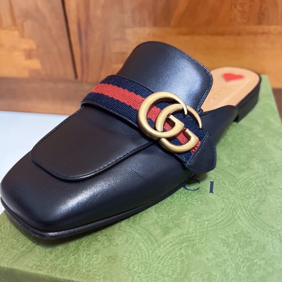 GUCCI古馳/423694穆勒鞋/雙G/黑色愛心款36號-3