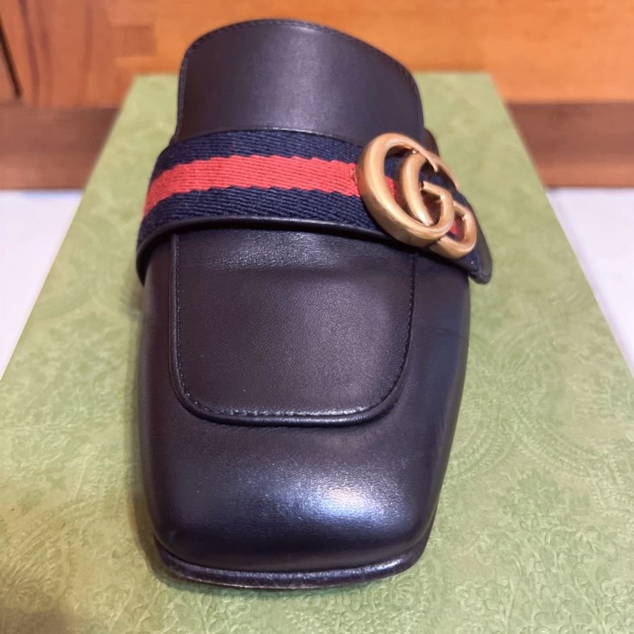 GUCCI古馳/423694穆勒鞋/雙G/黑色愛心款36號-4