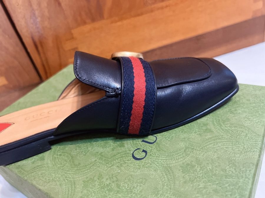 GUCCI古馳/423694穆勒鞋/雙G/黑色愛心款36號-5