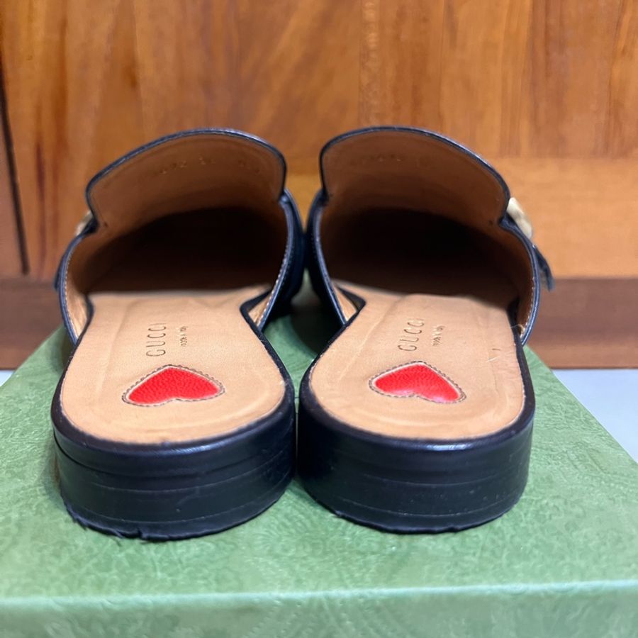 GUCCI古馳/423694穆勒鞋/雙G/黑色愛心款36號-11