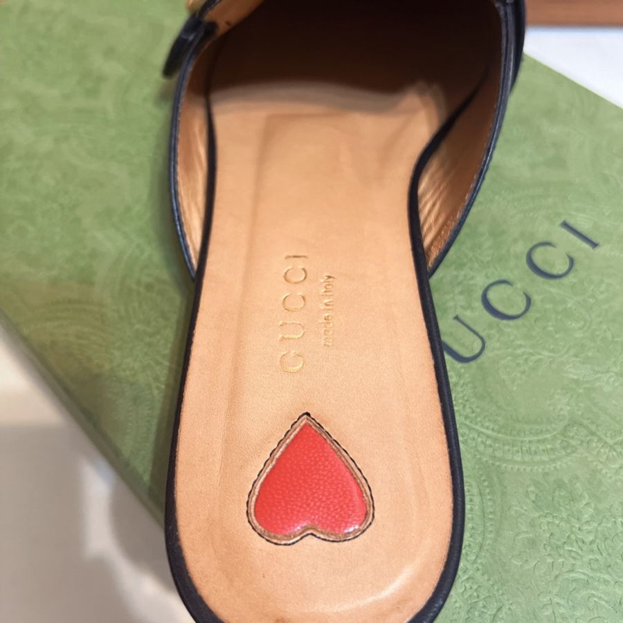GUCCI古馳/423694穆勒鞋/雙G/黑色愛心款36號-14