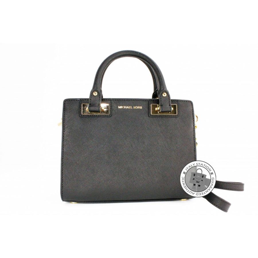 Michael Kors 30H5GQNS1L Quinn Small Saffiano Leather Satchel Black / 001 Calfskin Shoulder Bags Ghw-0